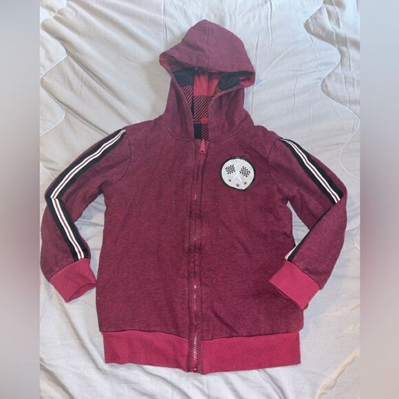 Boys 5/6 Double sided zipup sweatshirt- soft and medium weight plaid and racecar - Picture 1 of 2